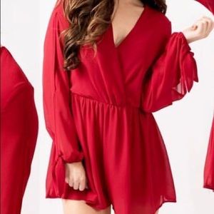 Deep red long sleeve Romper